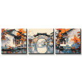 Malen nach Zahlen Triptychon Altes Dorf China 3-teilig
