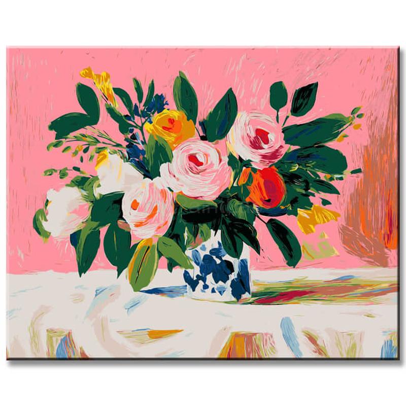 Grind nach Zahlen Rosenstrauss pink