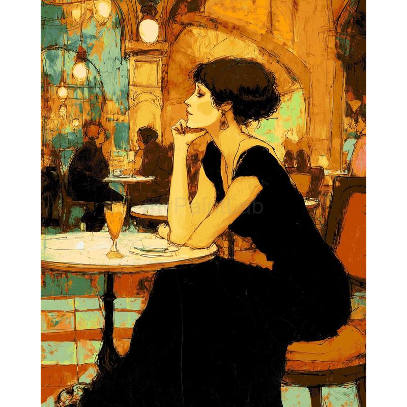 Grind nach Zahlen Bilder Dame beim Kaffee