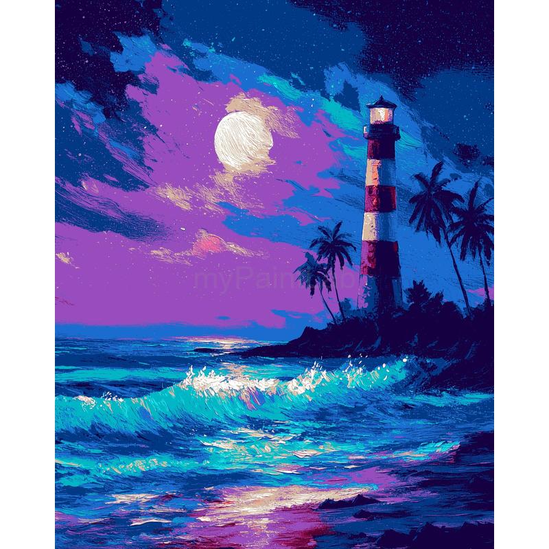 Painting by Numbers Pictures Lighthouse in the Moonlight
