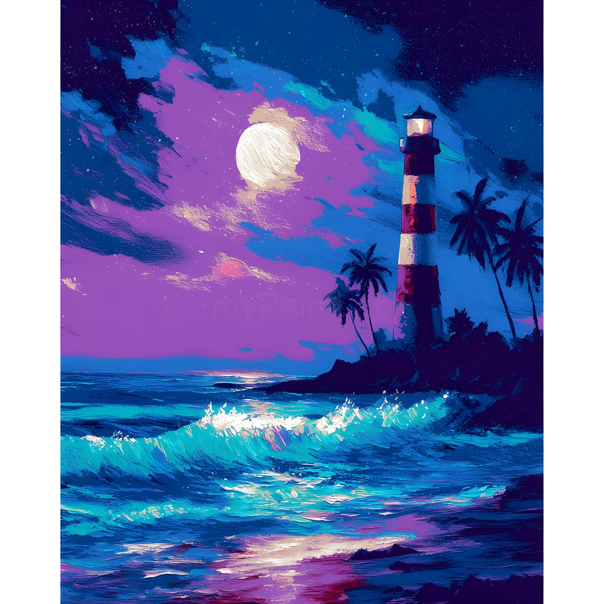 Painting by Numbers Pictures Lighthouse in the Moonlight