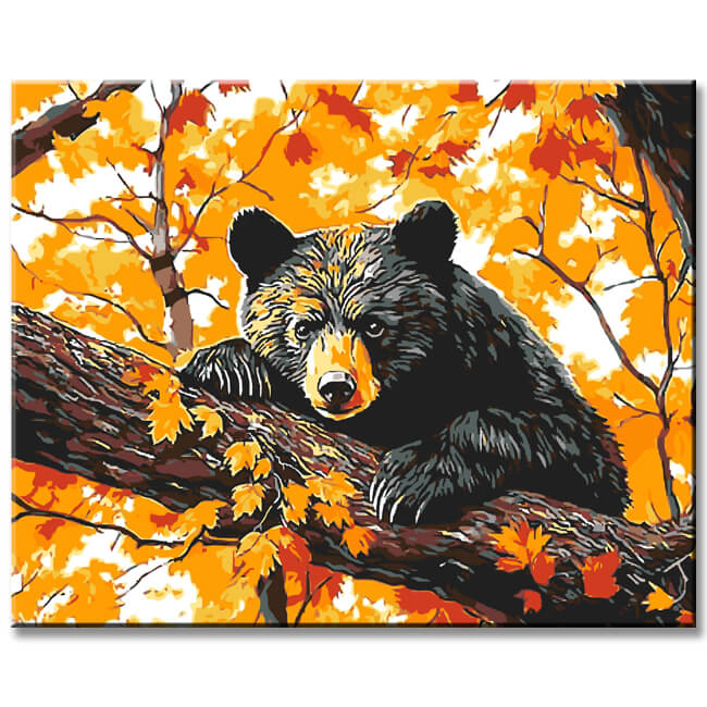 Malen nach Zahlen Tiere braunbar im herbstwald