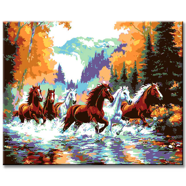 Malen nach Zahlen Tiere Pferde im wasser