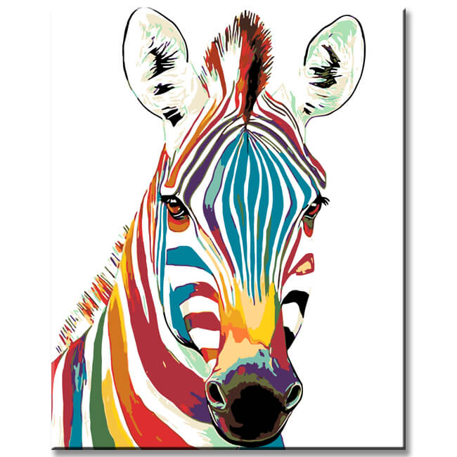 Malen nach Zahlen Tiere Zebra in Regenbogenfarben