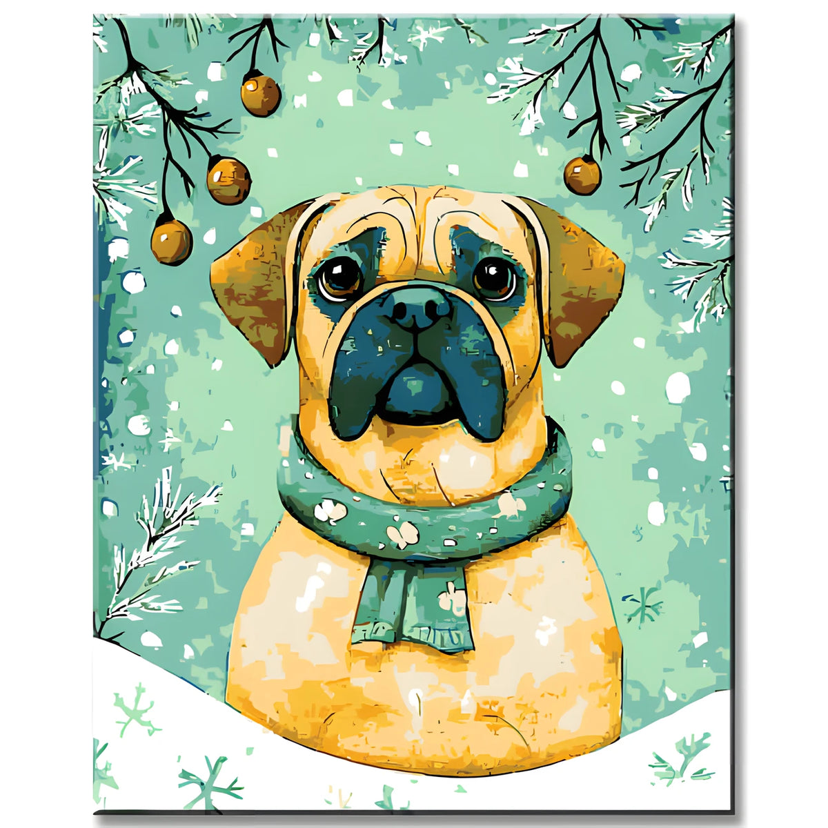 Malen nach Zahlen Hund Mops im Winter