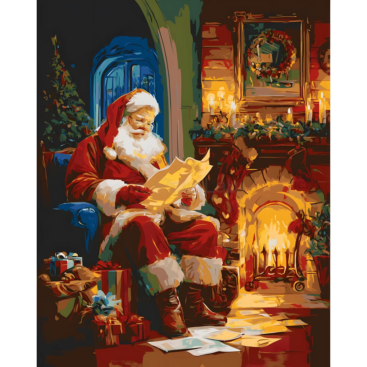 Malen nach Zahlen WeihnachstMann am Kamin