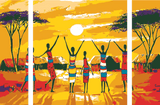 Malen nach Zahlen Afrika Dorf in Steppe - 3 parts (Triptychon)