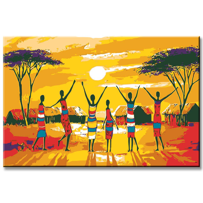 Malen nach Zahlen Afrika Dorf in Steppe