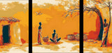 Malen nach Zahlen Afrika Dorf in Steppe Alltag - 3-part (Triptychon)