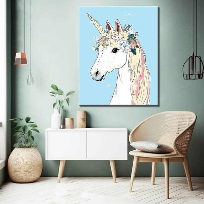 Malen-nach-Zahlen-Einhorn mit Blumen