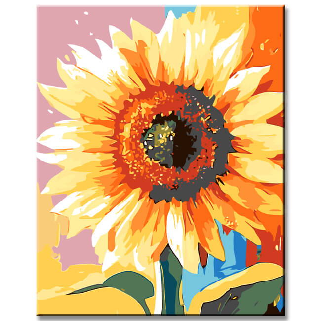 Malen nach Zahlen für Erwachsene Sonnenblume in Regenbogenfarben
