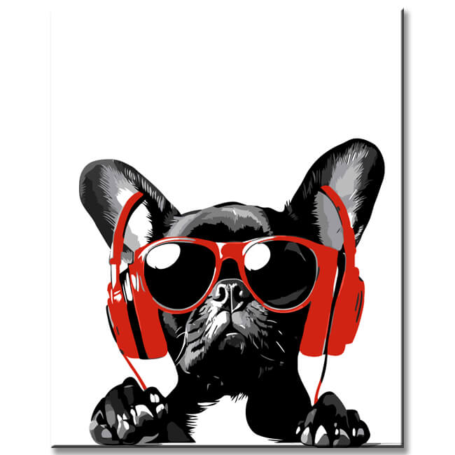 Malen nach Zahlen Bilder DJ Dog Hund mit Kopfhörer