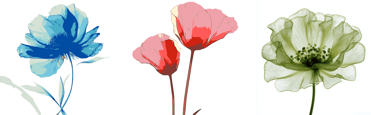 Malen nach Zahlen blaue Blume 3 Triptychon