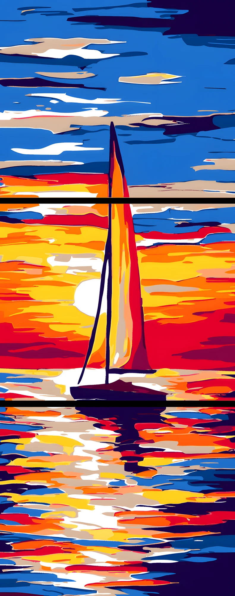 Malen nach Zahlen Sonnenaufgang Meer - 3-teilig (Triptychon)-SS-071