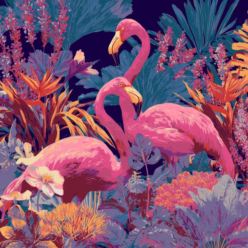 Grind nach Zahlen Tiere Flamingos bunt