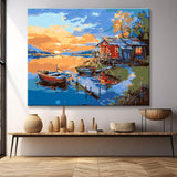 Paint by Numbers Log Cabin by the Lake