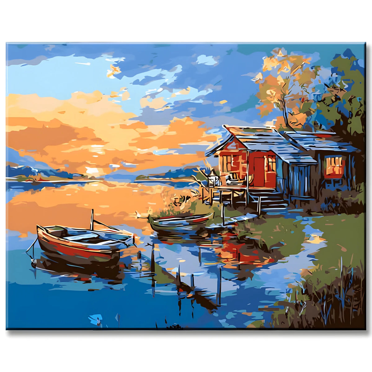 Paint by Numbers Log Cabin by the Lake