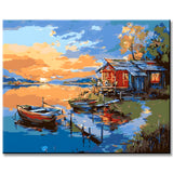 Paint by Numbers Log Cabin by the Lake