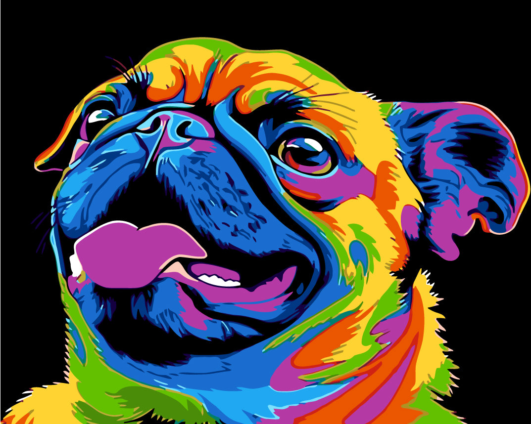 Malen nach Zahlen Hund Mops Regenbogen bunt