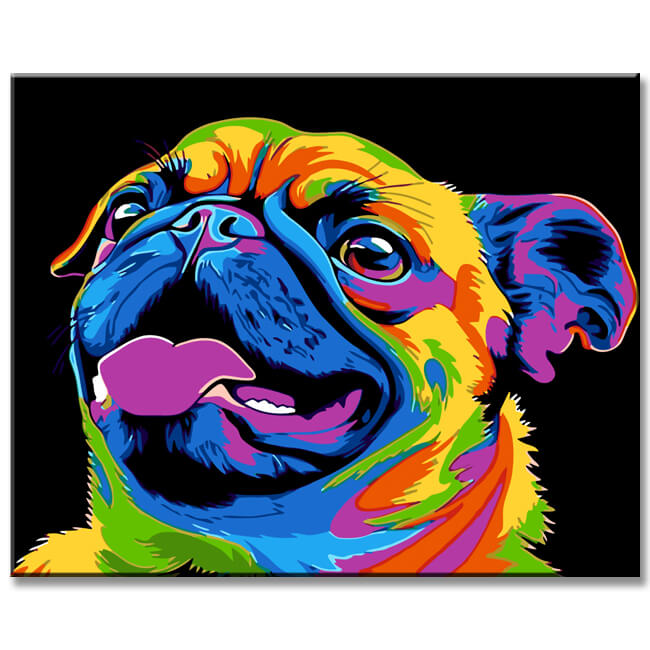 Malen nach Zahlen Hund Mops Regenbogen bunt