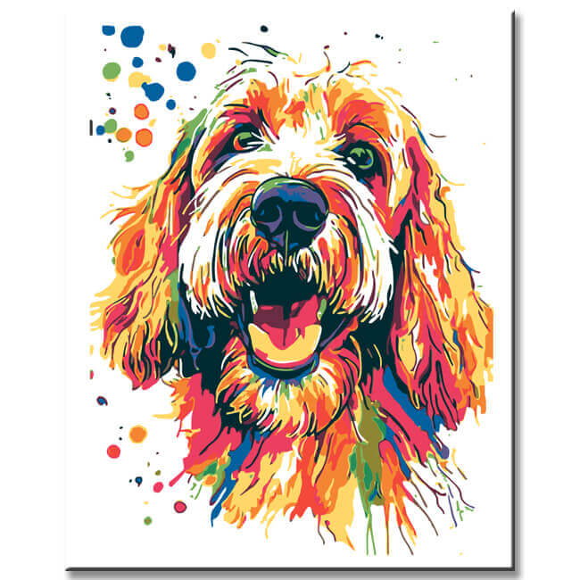 Malen nach Zahlen Hund Bobtail in Regenbogenfarben