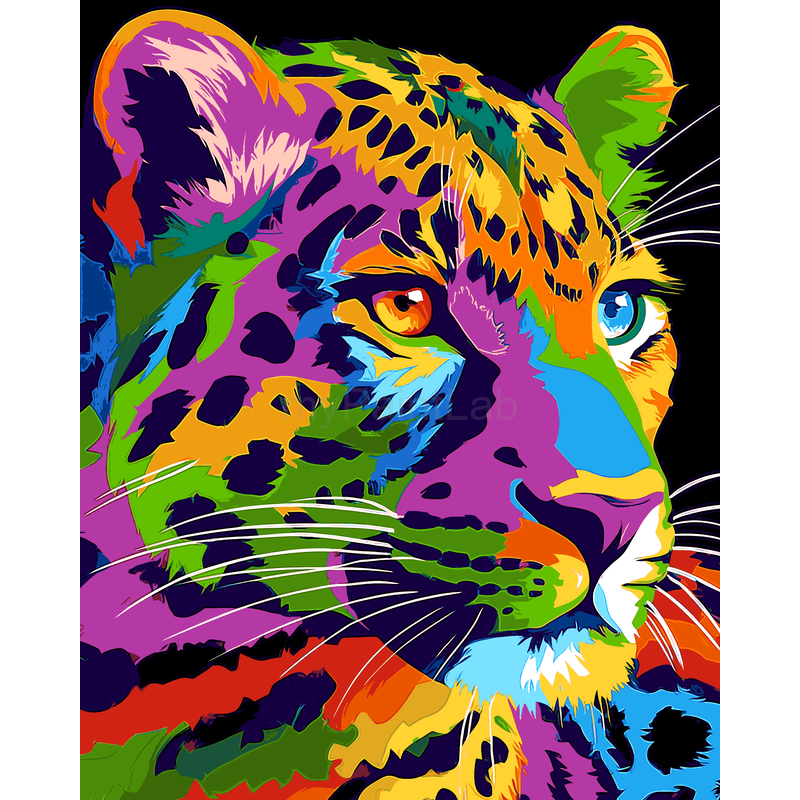 Malen nach Zahlen junior Leopard in Regenbogenfarben Tierkunst