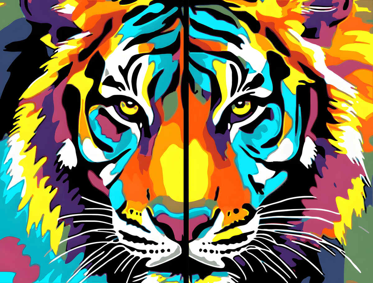 Malen nach Zahlen Tiger Portrait Tiere TierKunst - 2-teilig (Triptychon)