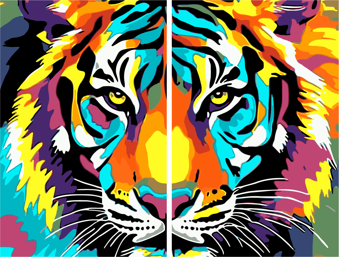 Malen nach Zahlen Tiger Portrait Tiere TierKunst - 2-teilig (Triptychon)