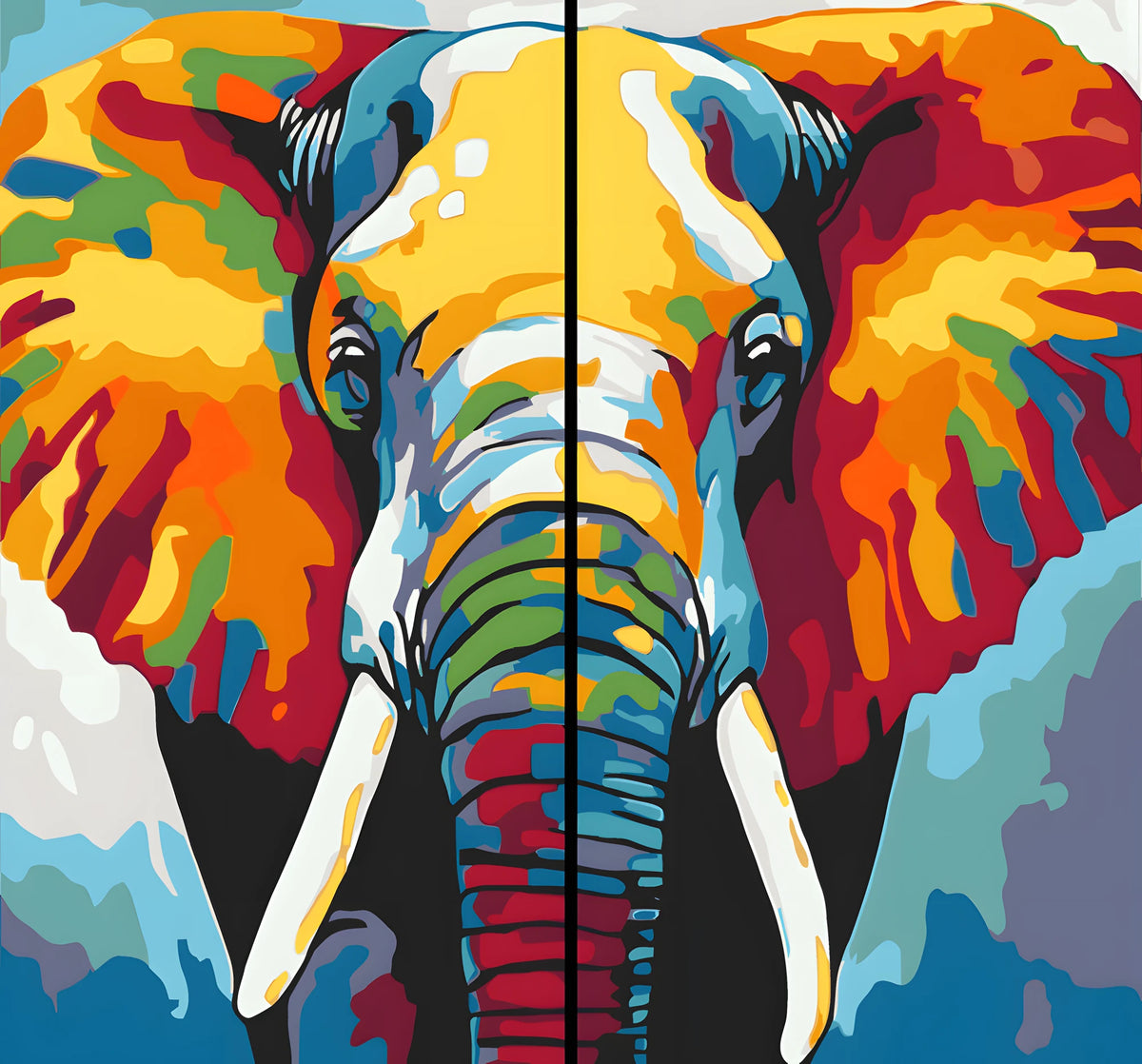 Malen nach Zahlen Großer Elefant Portrait Moderne TierKunst - 2-teilig (Duo)