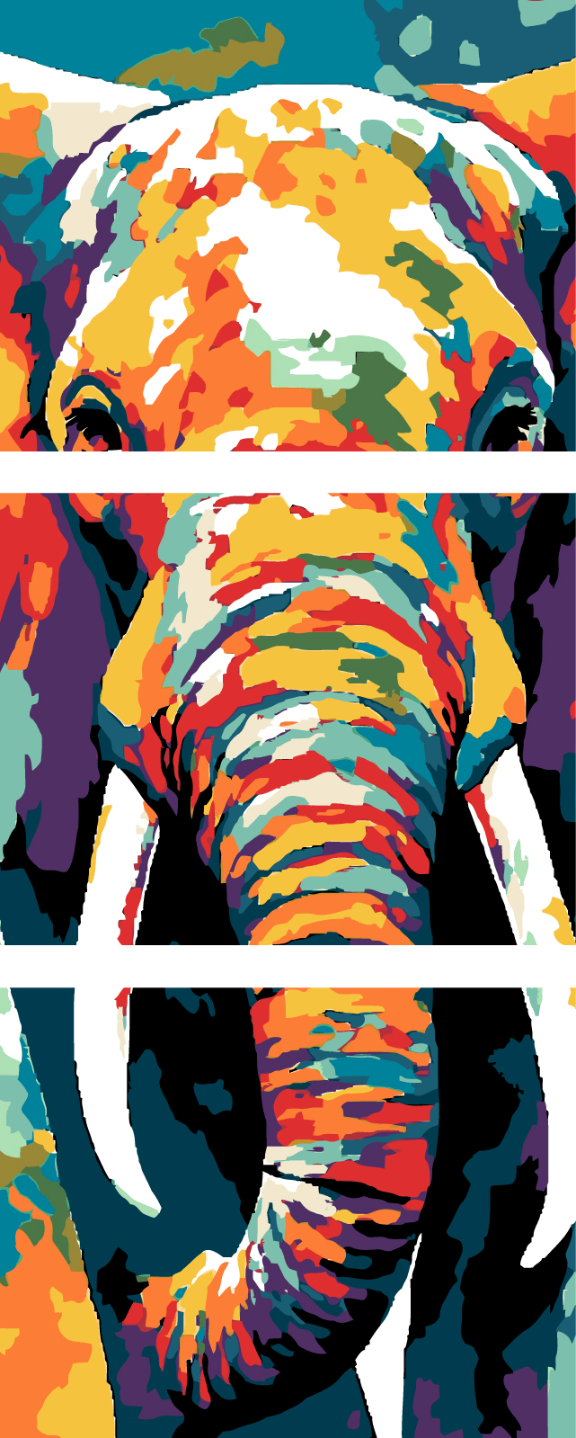 Malen nach Zahlen Elefant Stoßzahn Moderne Tierkunst - 3 parts (Triptychon)