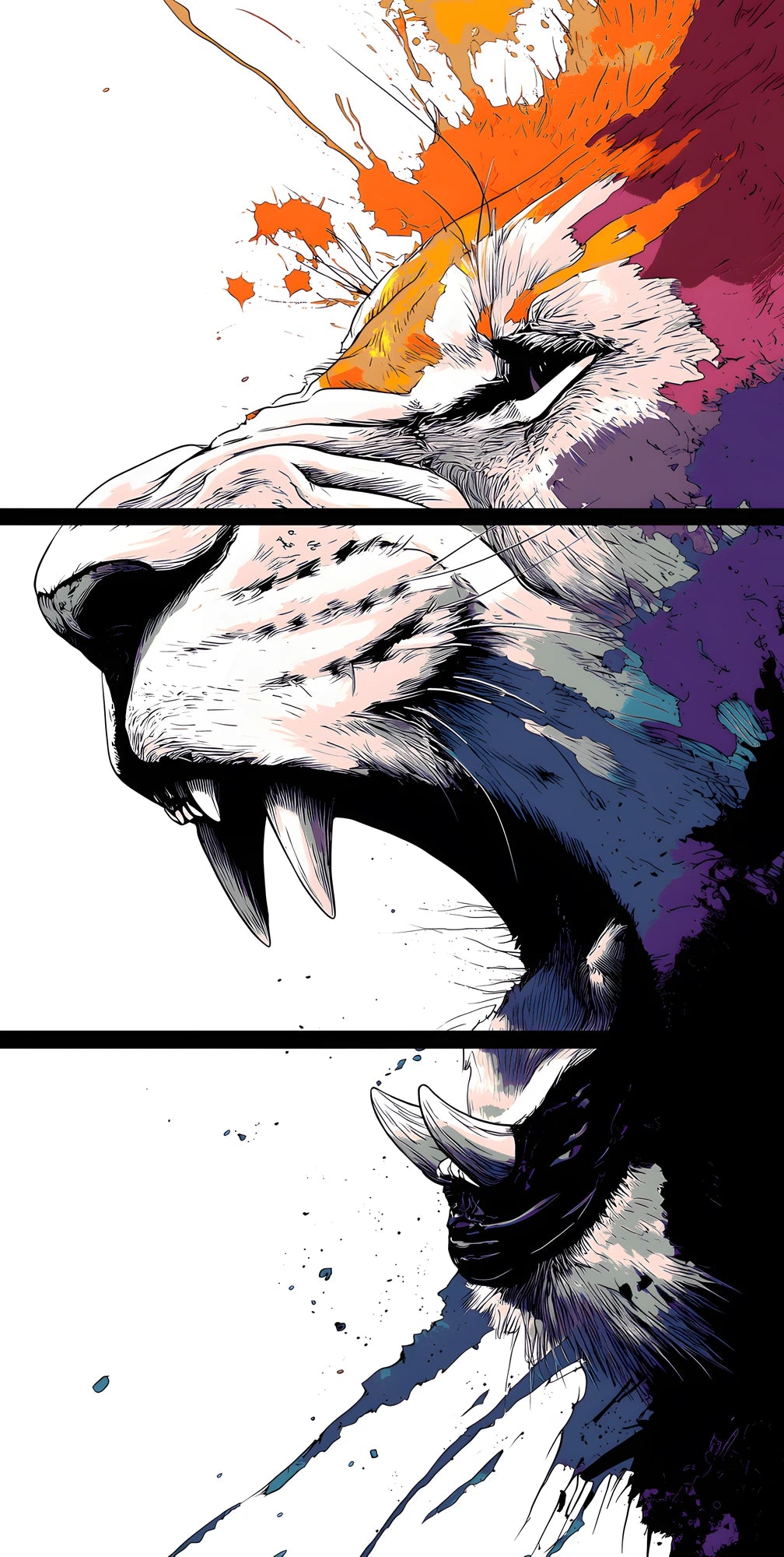 Painting by Numbers Lion Modern Animal Art - Triptych