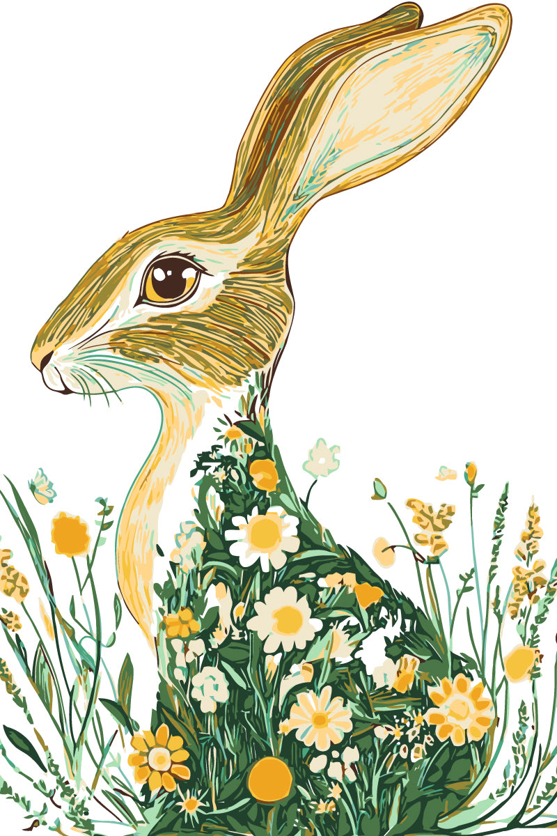 Malen nach Zahlen Bunter Feldhase im grünen Blumenkleid