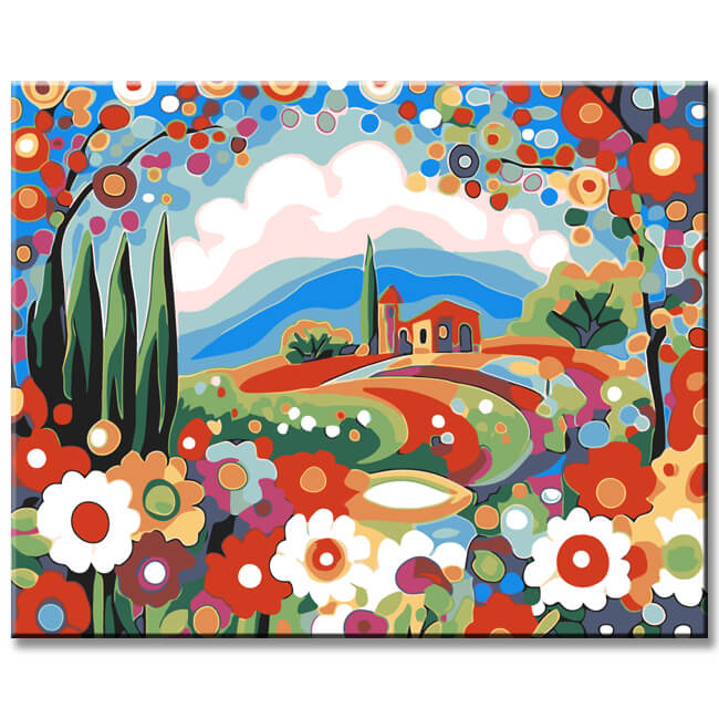 Malen nach Zahlen Bilder Abstrakter Baum mit Lampions Triptychon