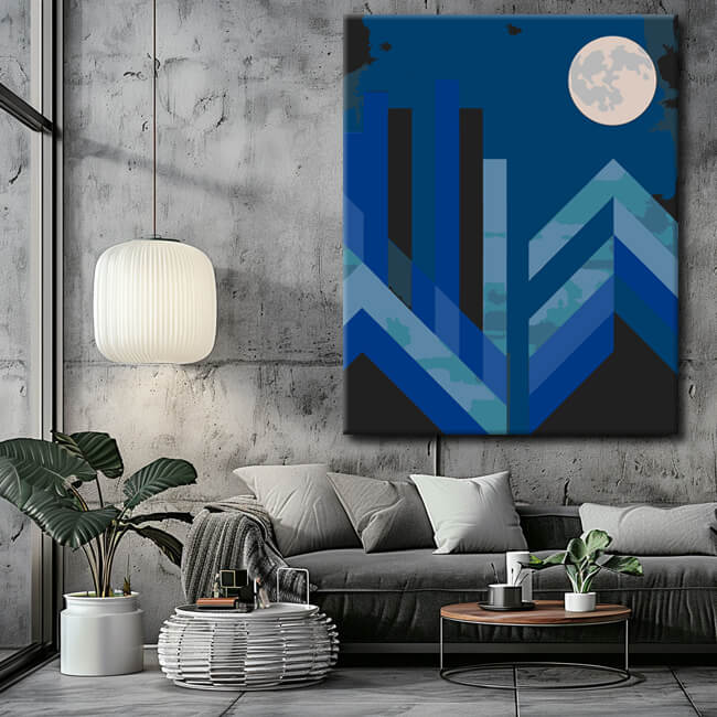 Malen nach Zahlen Geometrische Landschaft mit Vollmond II
