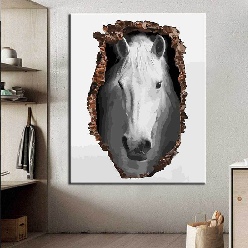 Malen nach Zahlen FotoKunst weißes Pferd in der Wand