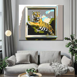 Malen nach Zahlen Kunst 3d Tiger steigt mit einer Pfote aus dem Bild