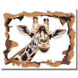 Malen nach Zahlen 3D Kunst Giraffe steckt ihren Kopf aus der Wand