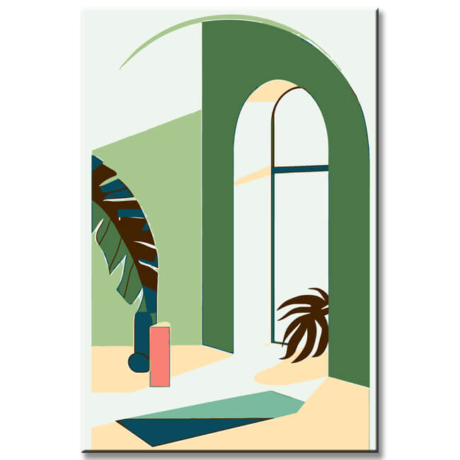 Malen nach Zahlen Kunst Minimalismus Grünes Haus Interieur