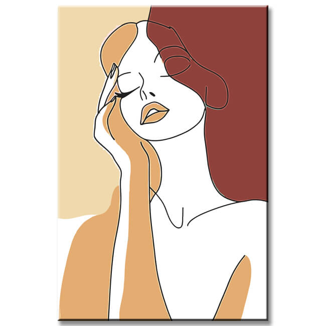 Malen nach Zahlen Kunst Minimalismus Strichzeichnung Frau mit Hand am Kinn