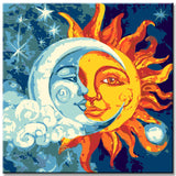 Malen nach Zahlen Kunst Halbe Sonne und Halber Mond in einem Gesicht