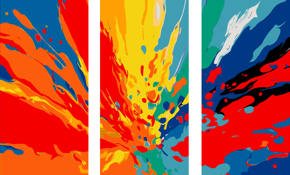 Malen nach Zahlen Moderne Kunst Farbenexplosion 3-part Triptychon