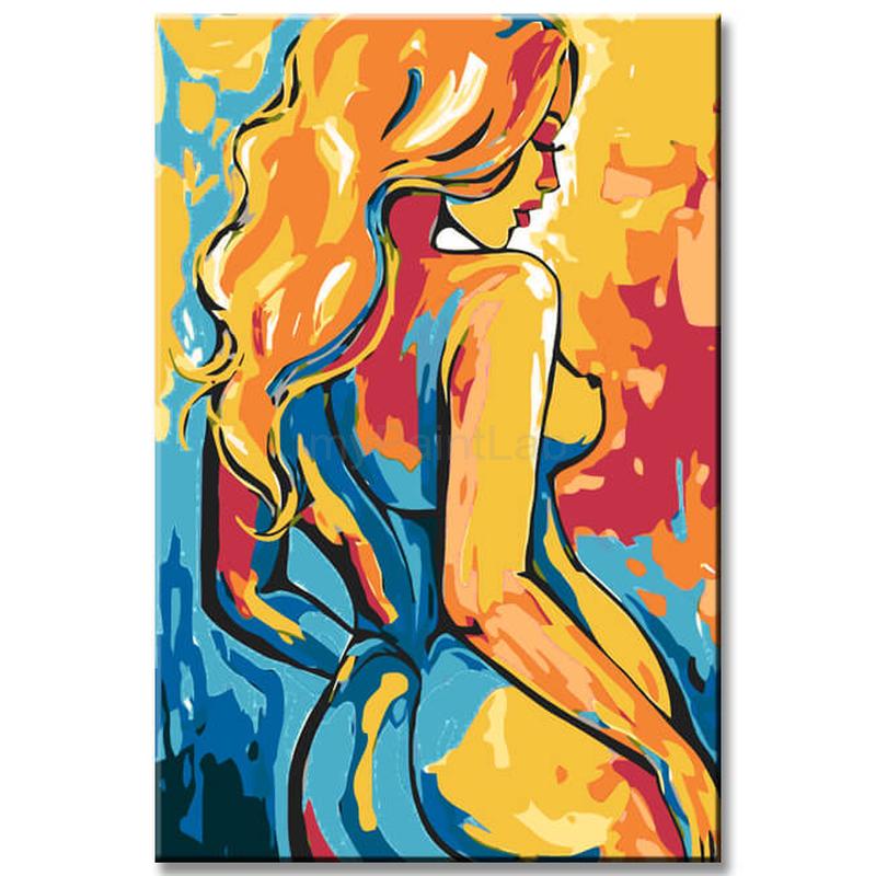 Painting by Numbers Art Nude Naked Woman from Behind in Bright Colorful Colors