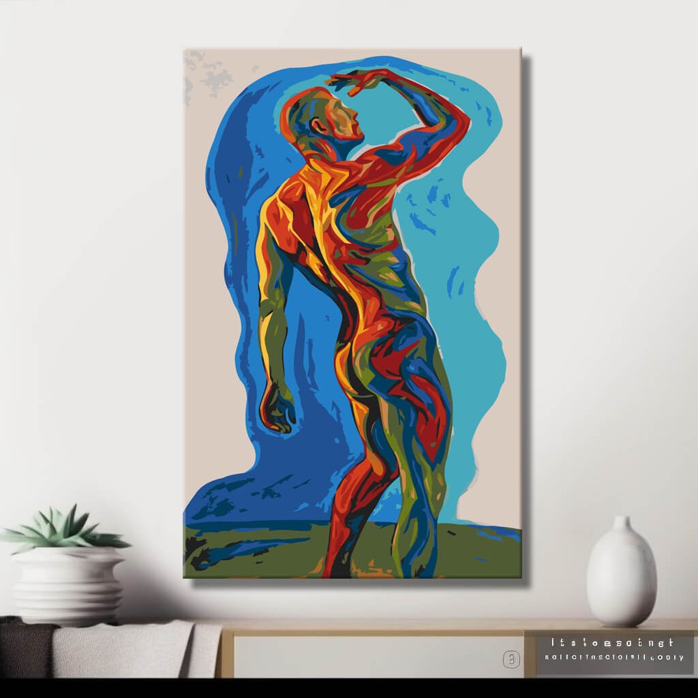 Malen nach Zahlen Akt Mann dynamisch farbig DIY Kunst Deko modernes Wandbild