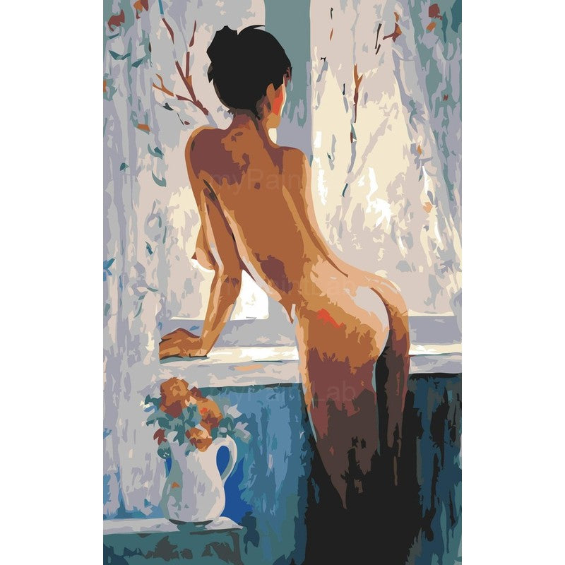 akt frau fenster ruecken licht