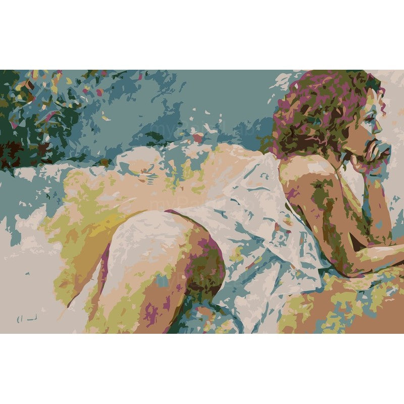 Akt Frau liegend Natur Blumen weich