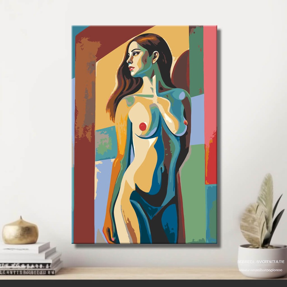 Akt Frau seitlich geometrisch bunt DIY Kunst Deko modernes Wandbild