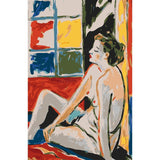 Akt Frau Fenster sitzend bunt