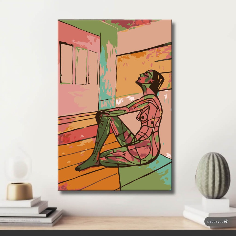 Akt Frau geometrisch sitzend DIY Kunst Deko modernes Wandbild