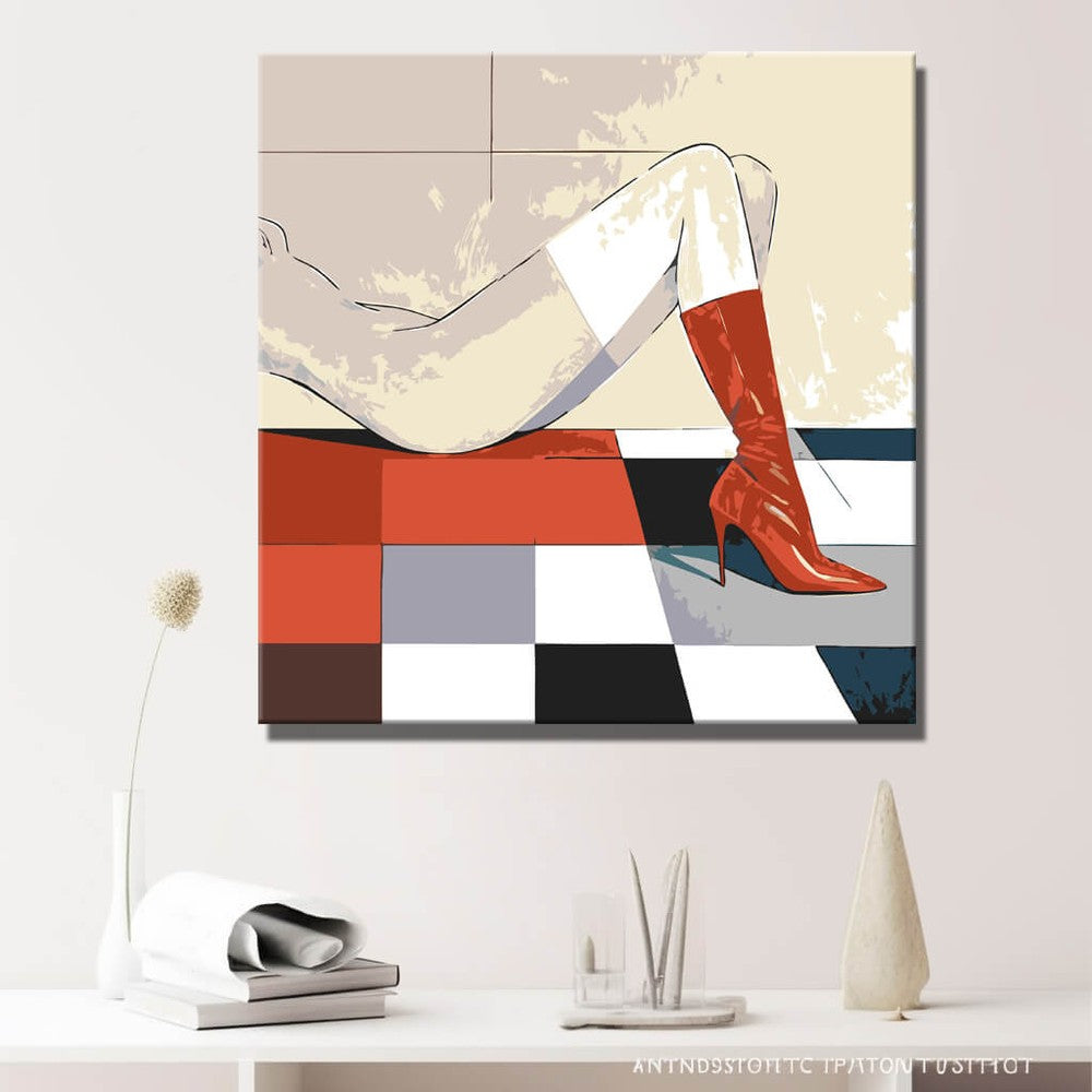Malen nach Zahlen Akt Frau Beine Rote Stiefel Modern Fashion Stil