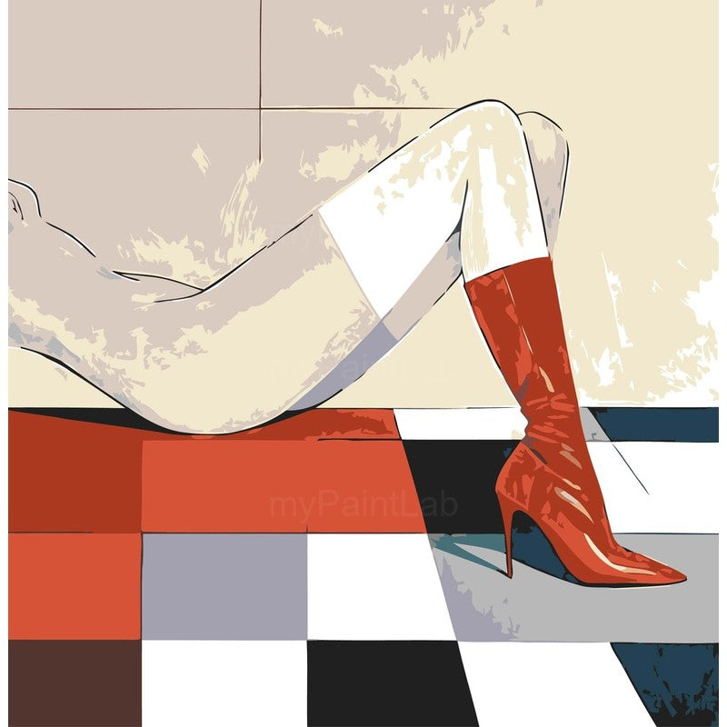 Malen nach Zahlen Akt Frau Beine Rote Stiefel Modern Fashion Stil